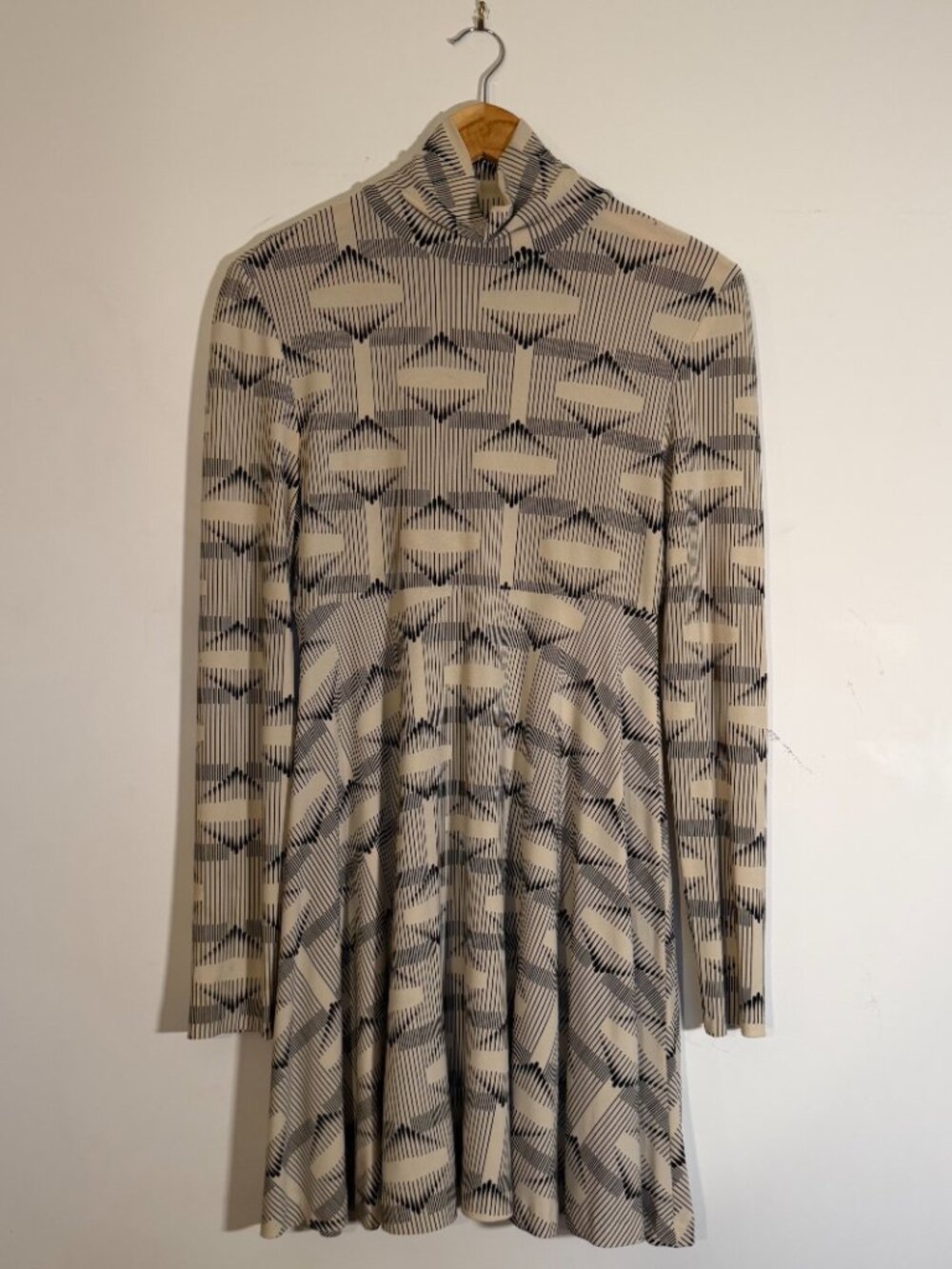 VTG 70s Mod Long-sleeve Spandex Geometric Mock Neck Dress